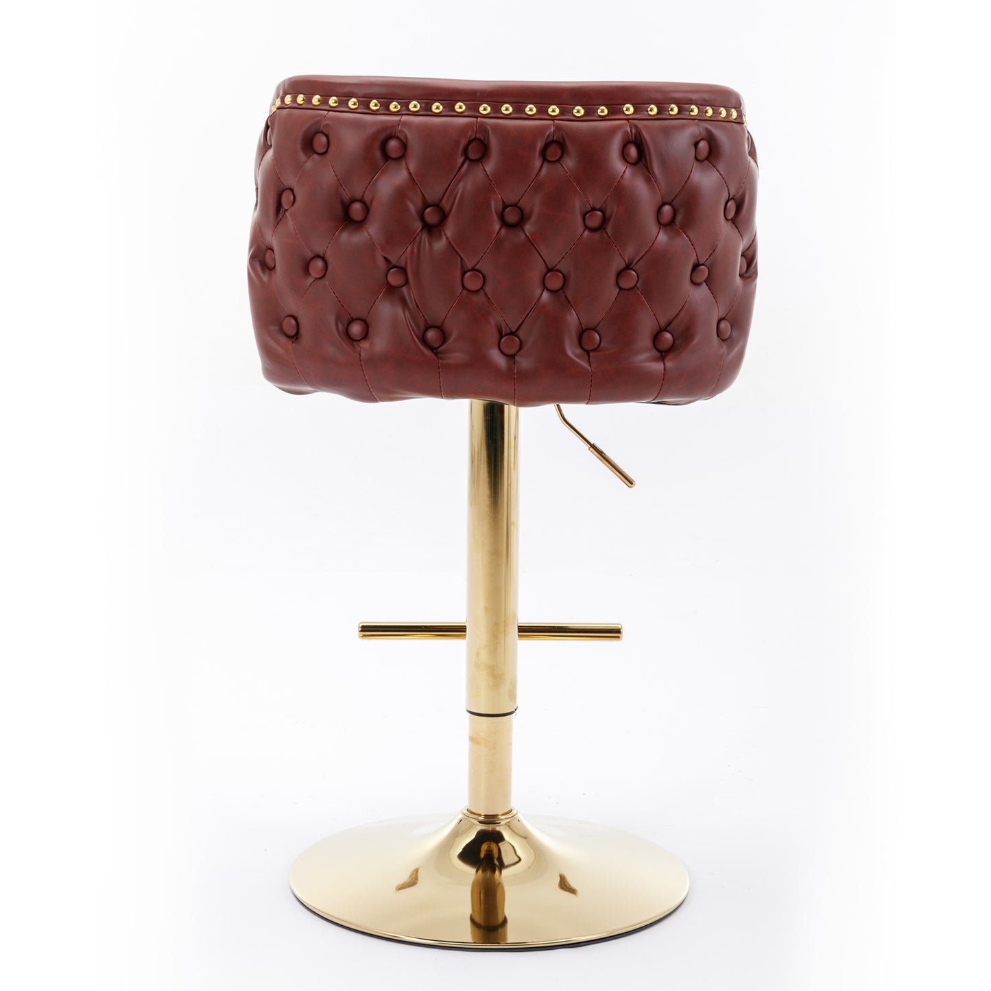 Set of 2 Gold Details Upholstered Whole Back Tufted PU Armless Bar Stools- Burgundy