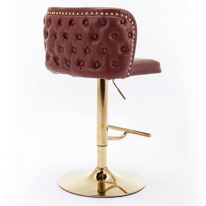 Set of 2 Gold Details Upholstered Whole Back Tufted PU Armless Bar Stools- Burgundy