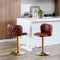 Set of 2 Gold Details Upholstered Whole Back Tufted PU Armless Bar Stools- Burgundy