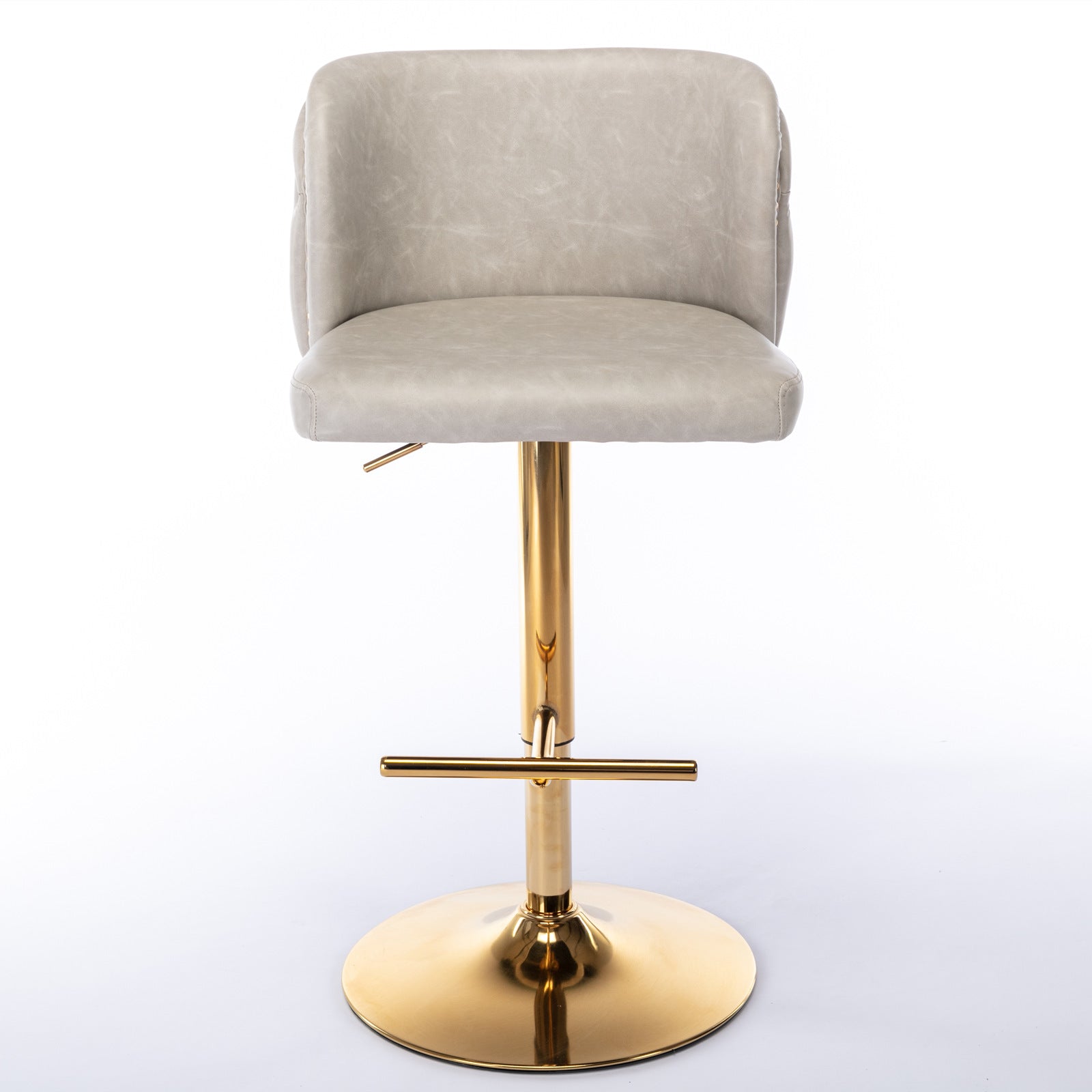 Set of 2 Gold Details Upholstered Whole Back Tufted PU Armless Bar Stools- Beige