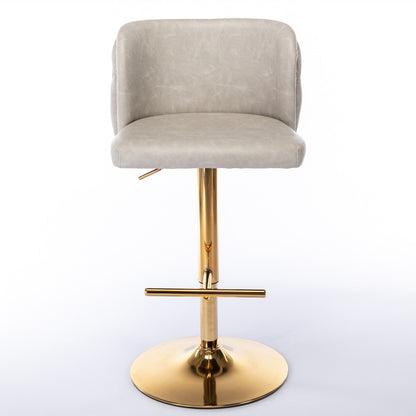 Set of 2 Gold Details Upholstered Whole Back Tufted PU Armless Bar Stools- Beige