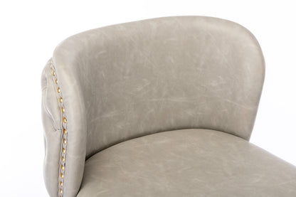 Set of 2 Gold Details Upholstered Whole Back Tufted PU Armless Bar Stools- Beige
