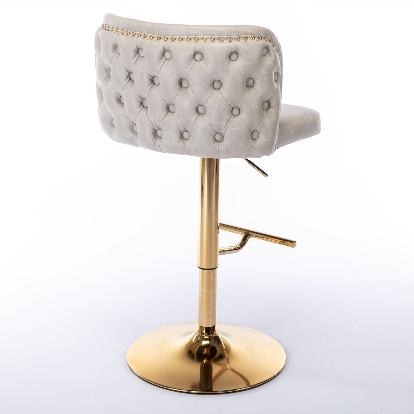 Set of 2 Gold Details Upholstered Whole Back Tufted PU Armless Bar Stools- Beige