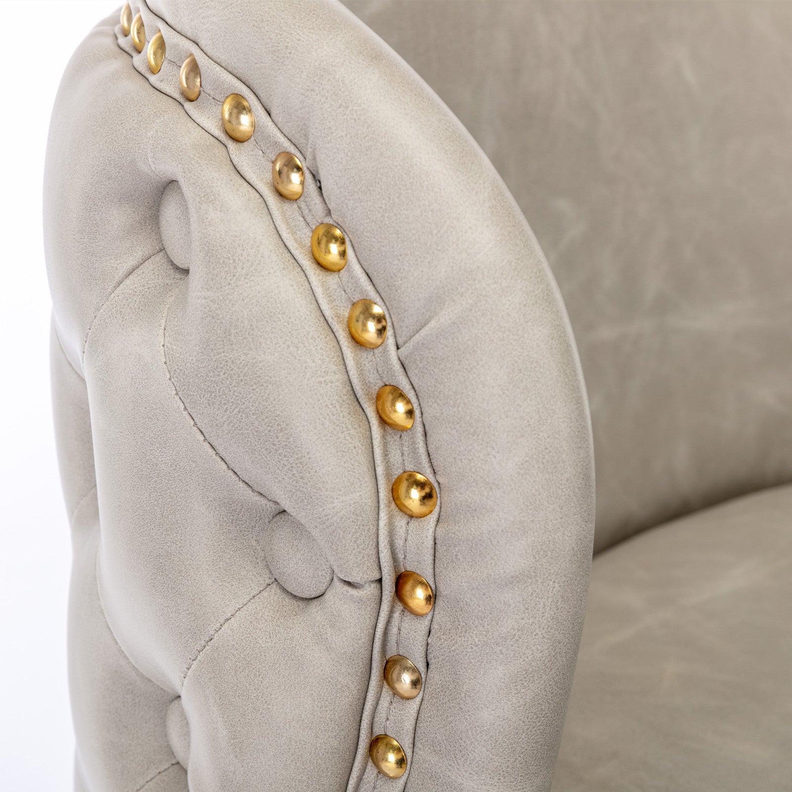 Set of 2 Gold Details Upholstered Whole Back Tufted PU Armless Bar Stools- Beige