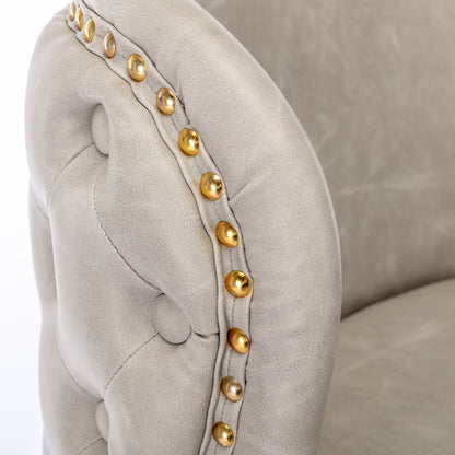 Set of 2 Gold Details Upholstered Whole Back Tufted PU Armless Bar Stools- Beige