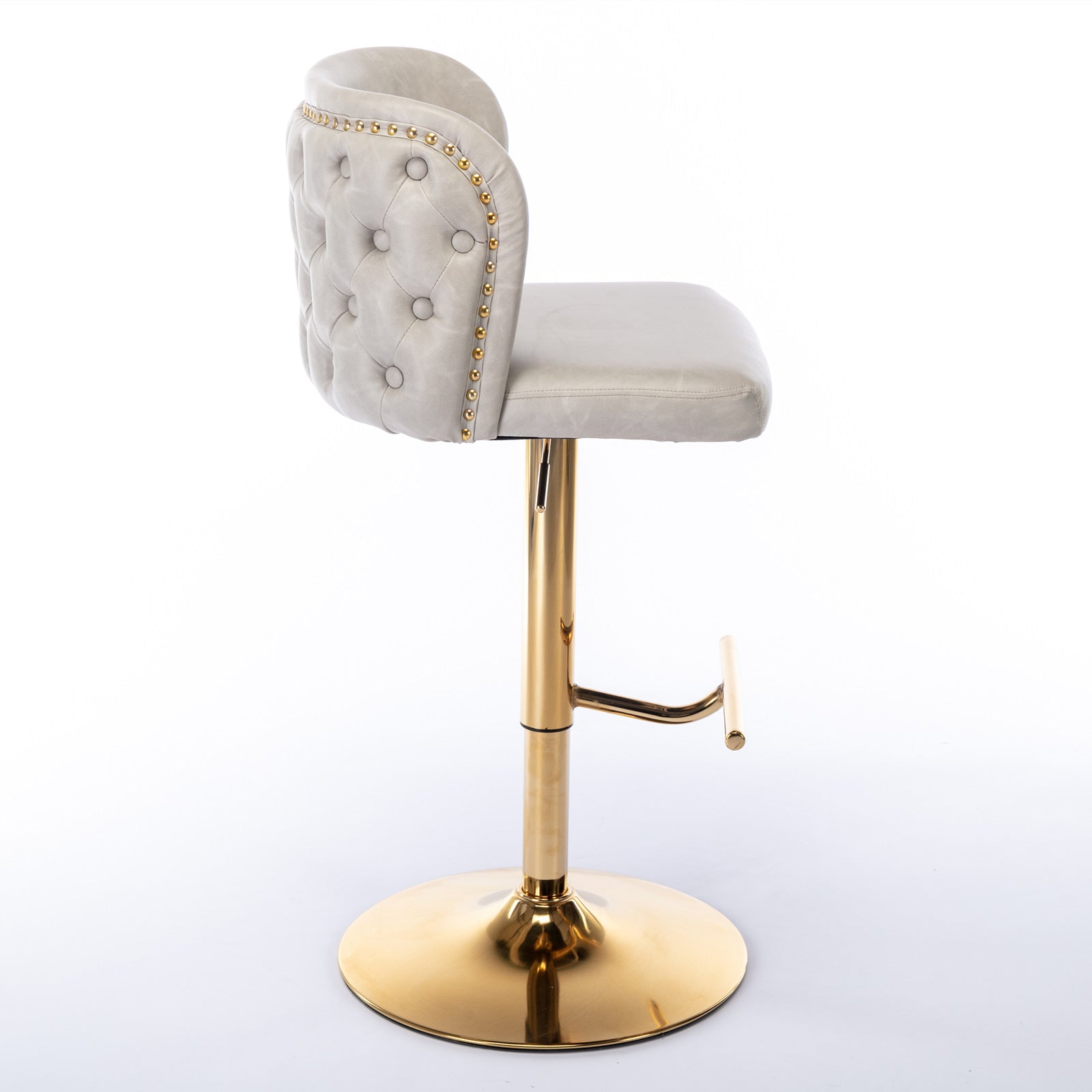 Set of 2 Gold Details Upholstered Whole Back Tufted PU Armless Bar Stools- Beige