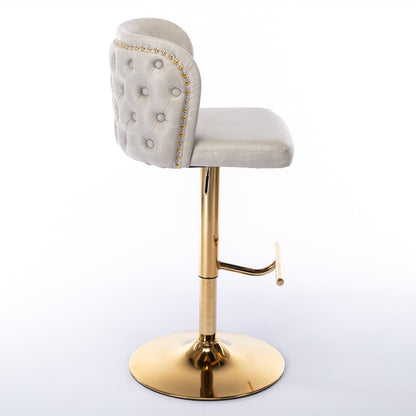 Set of 2 Gold Details Upholstered Whole Back Tufted PU Armless Bar Stools- Beige