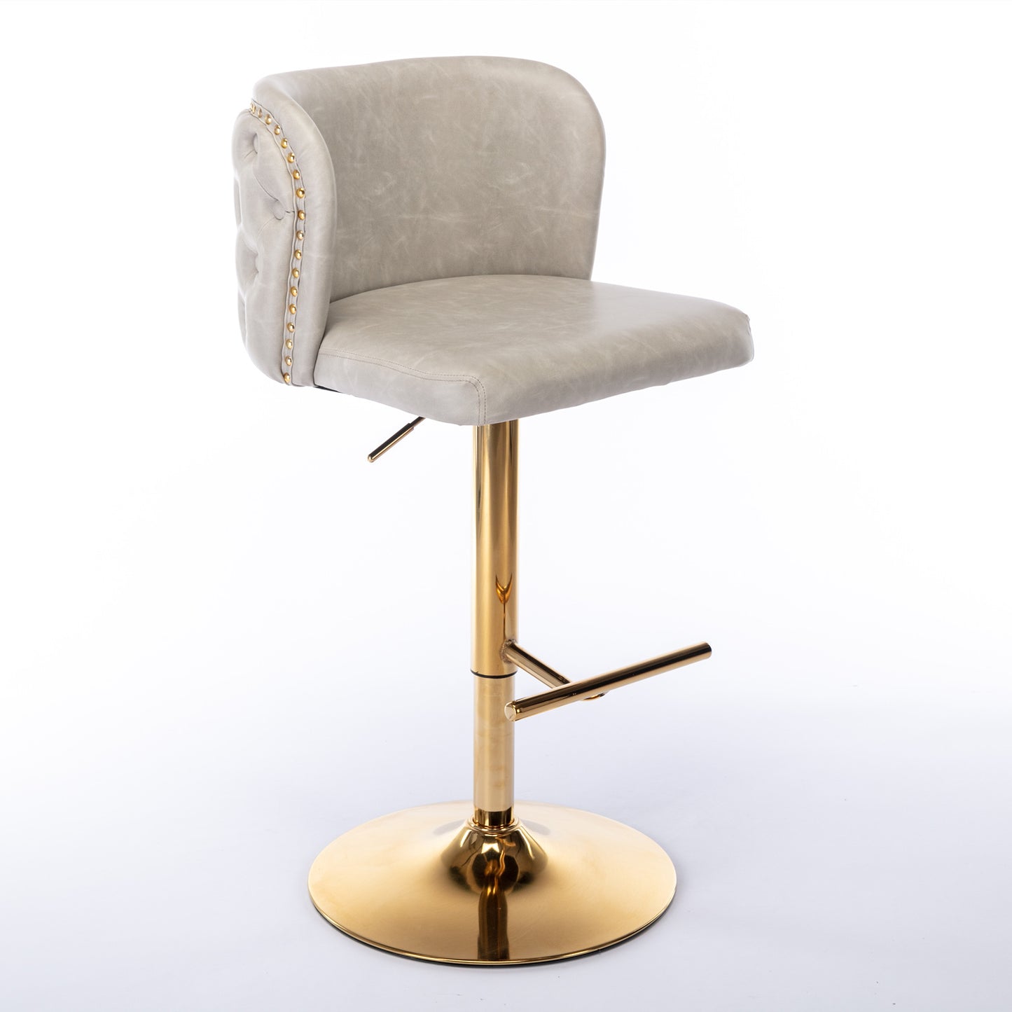 Set of 2 Gold Details Upholstered Whole Back Tufted PU Armless Bar Stools- Beige