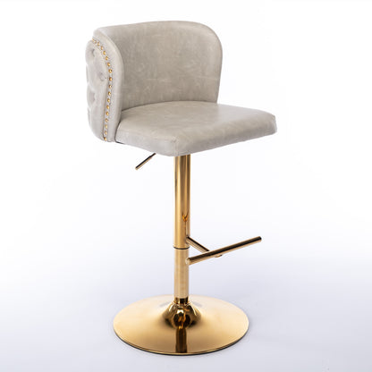 Set of 2 Gold Details Upholstered Whole Back Tufted PU Armless Bar Stools- Beige