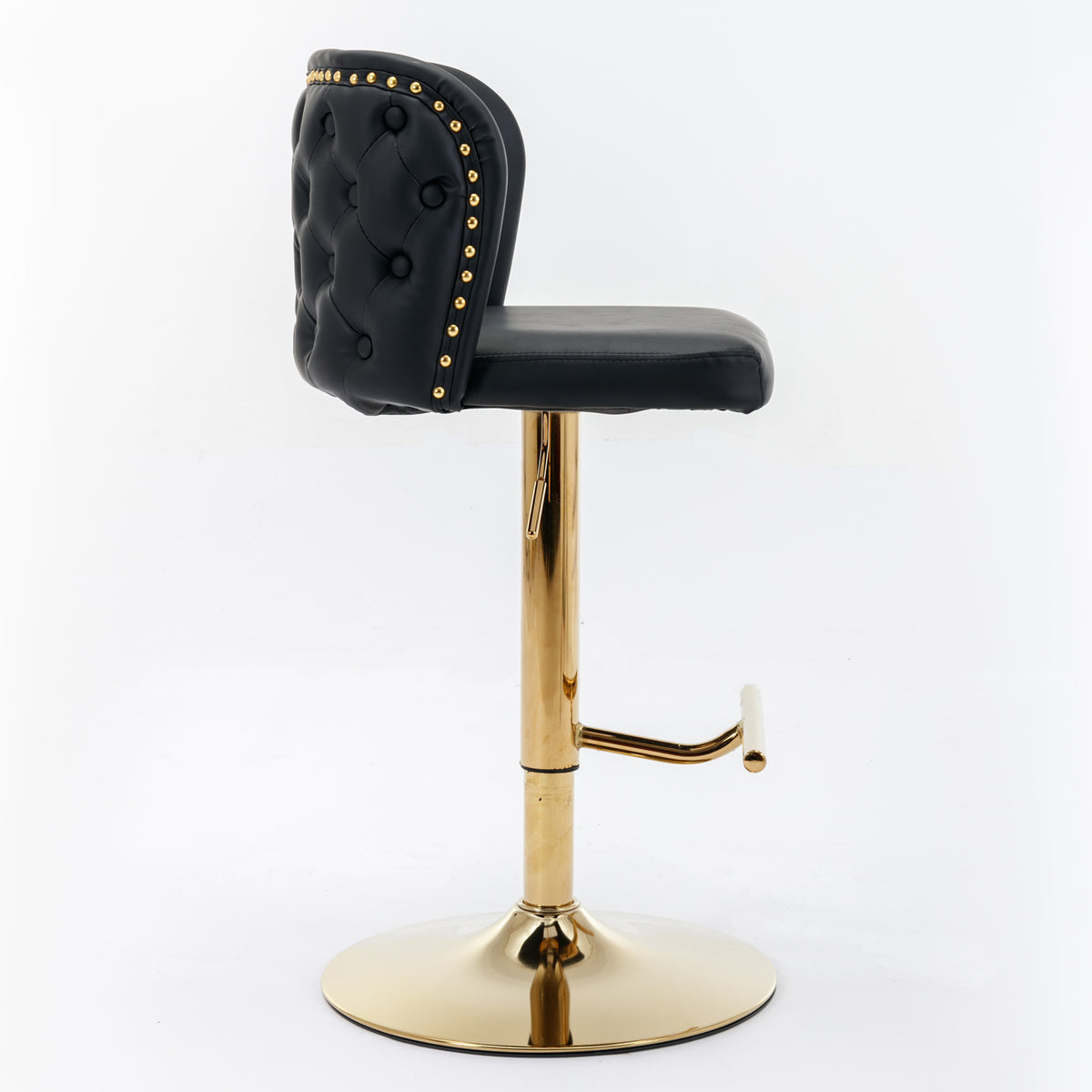 Set of 2 Gold Details Upholstered Whole Back Tufted PU Armless Bar Stools- Black