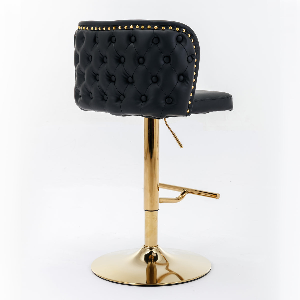 Set of 2 Gold Details Upholstered Whole Back Tufted PU Armless Bar Stools- Black