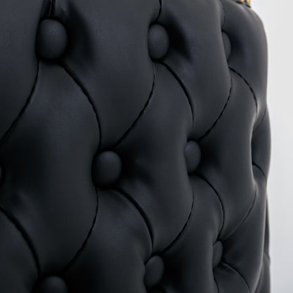 Set of 2 Gold Details Upholstered Whole Back Tufted PU Armless Bar Stools- Black