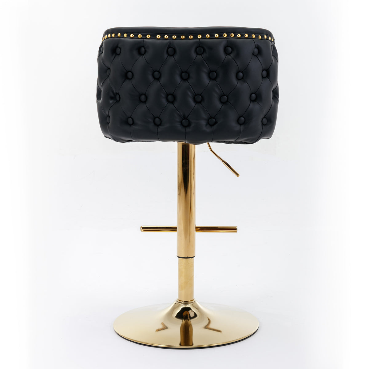 Set of 2 Gold Details Upholstered Whole Back Tufted PU Armless Bar Stools- Black