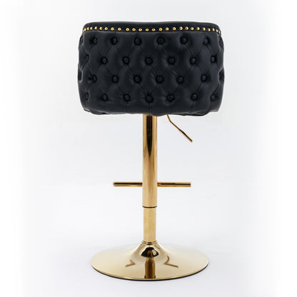 Set of 2 Gold Details Upholstered Whole Back Tufted PU Armless Bar Stools- Black