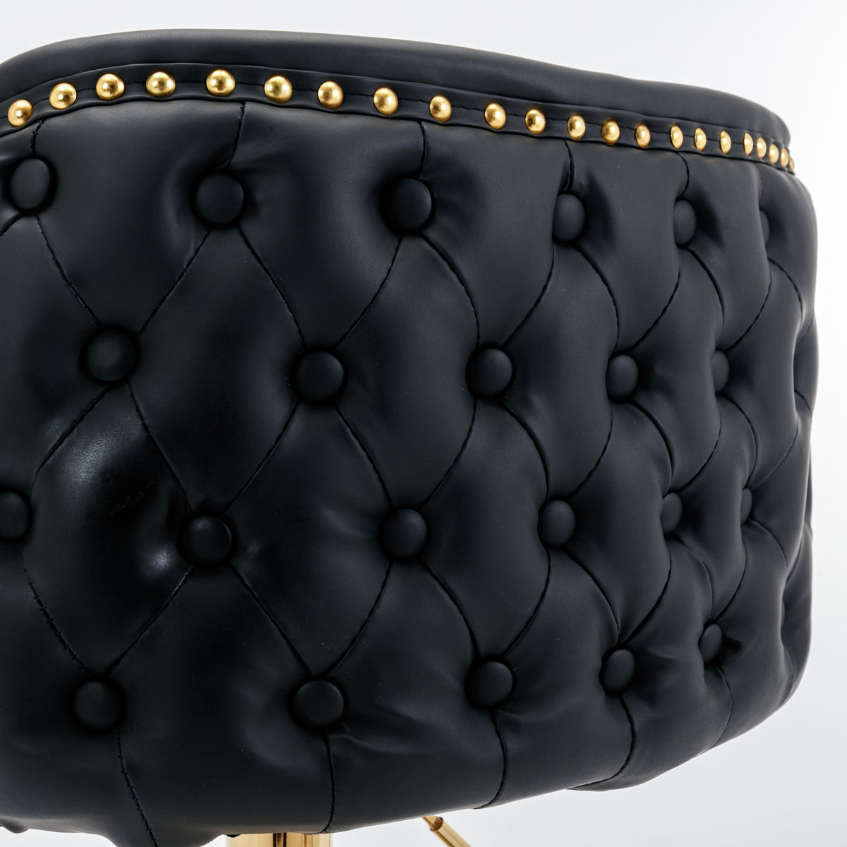 Set of 2 Gold Details Upholstered Whole Back Tufted PU Armless Bar Stools- Black