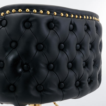 Set of 2 Gold Details Upholstered Whole Back Tufted PU Armless Bar Stools- Black