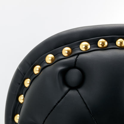 Set of 2 Gold Details Upholstered Whole Back Tufted PU Armless Bar Stools- Black