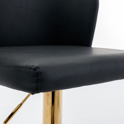 Set of 2 Gold Details Upholstered Whole Back Tufted PU Armless Bar Stools- Black