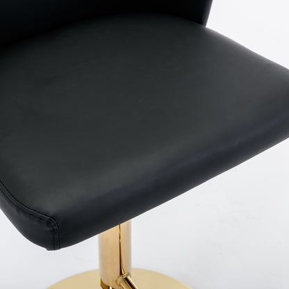 Set of 2 Gold Details Upholstered Whole Back Tufted PU Armless Bar Stools- Black