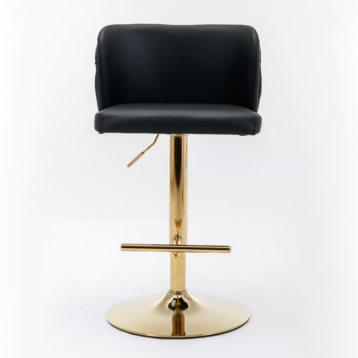 Set of 2 Gold Details Upholstered Whole Back Tufted PU Armless Bar Stools- Black