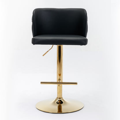 Set of 2 Gold Details Upholstered Whole Back Tufted PU Armless Bar Stools- Black