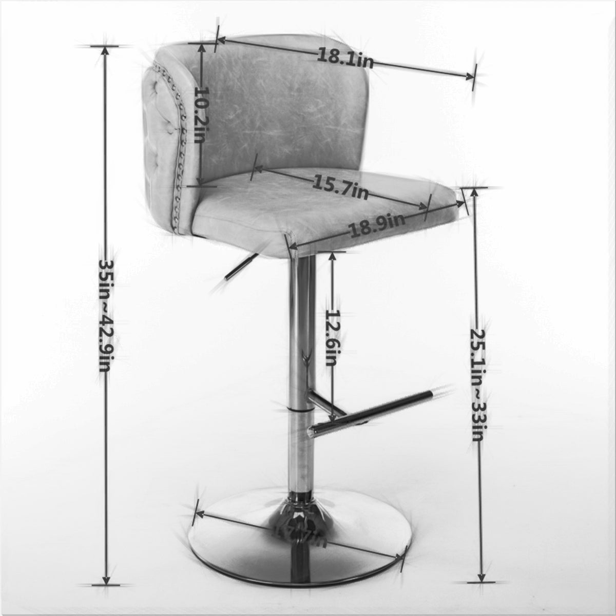 Set of 2 Gold Details Upholstered Whole Back Tufted PU Armless Bar Stools- Black