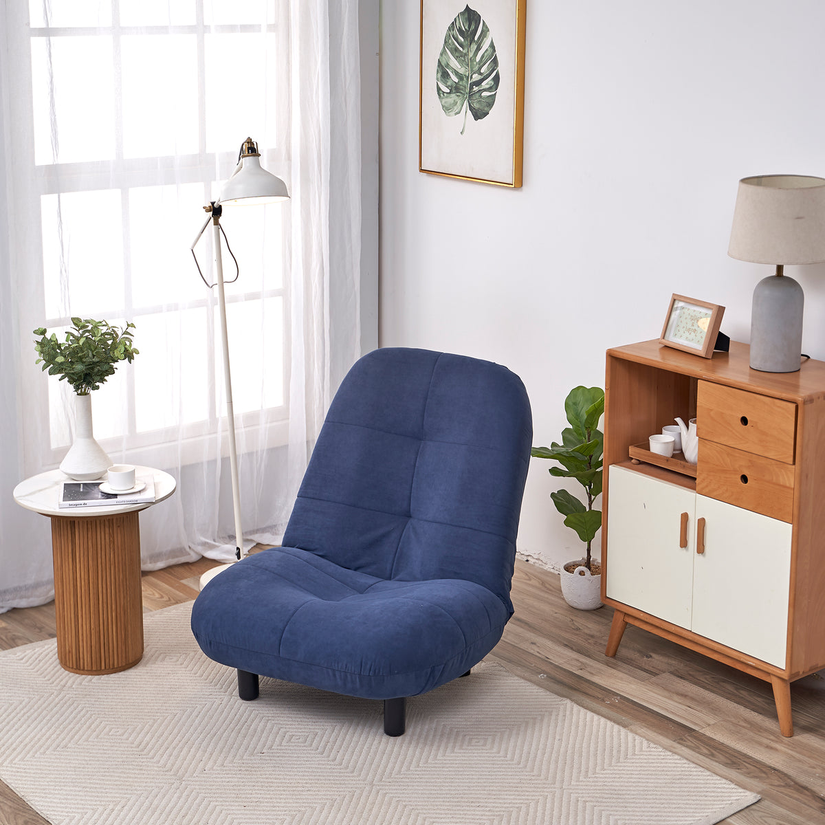 Single-Seater Reclining Japanese Tatami Chair Mini Lazy Tilting Sofa- Blue
