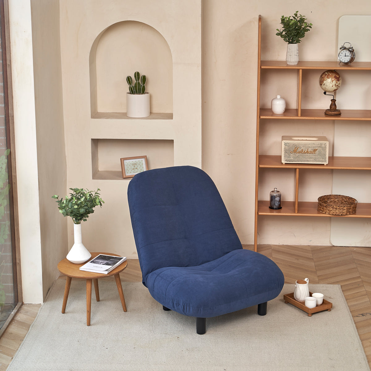 Single-Seater Reclining Japanese Tatami Chair Mini Lazy Tilting Sofa- Blue