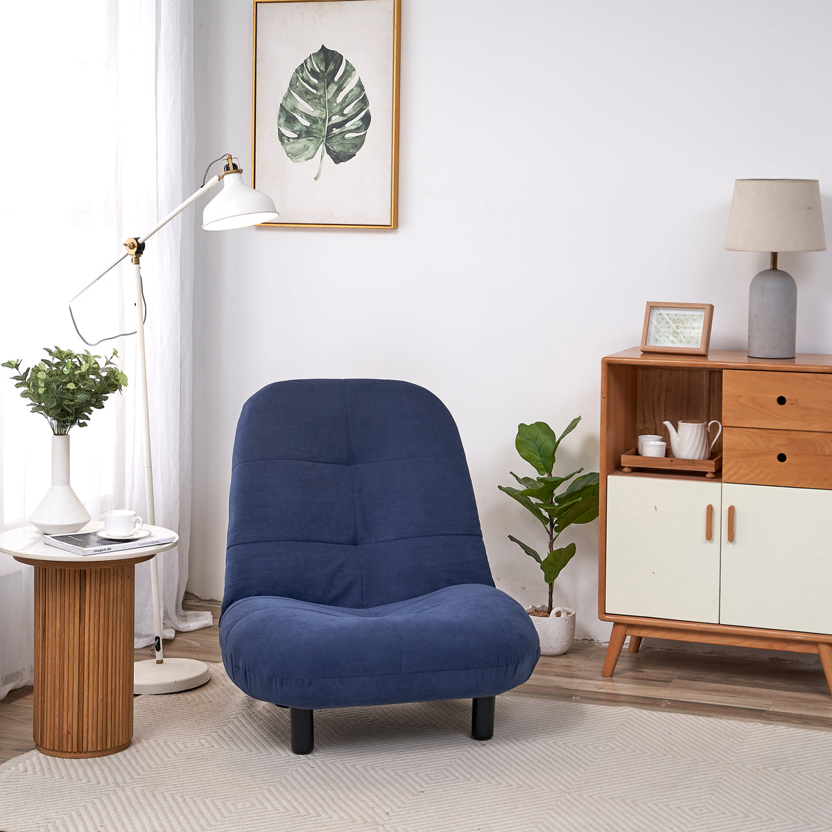 Single-Seater Reclining Japanese Tatami Chair Mini Lazy Tilting Sofa- Blue