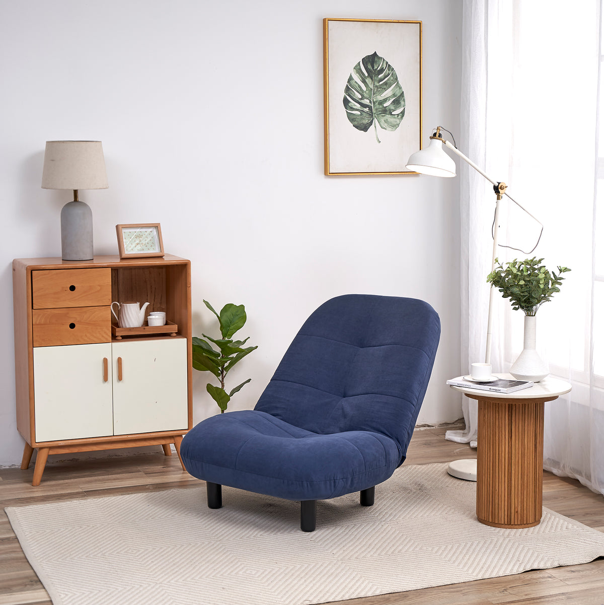 Single-Seater Reclining Japanese Tatami Chair Mini Lazy Tilting Sofa- Blue