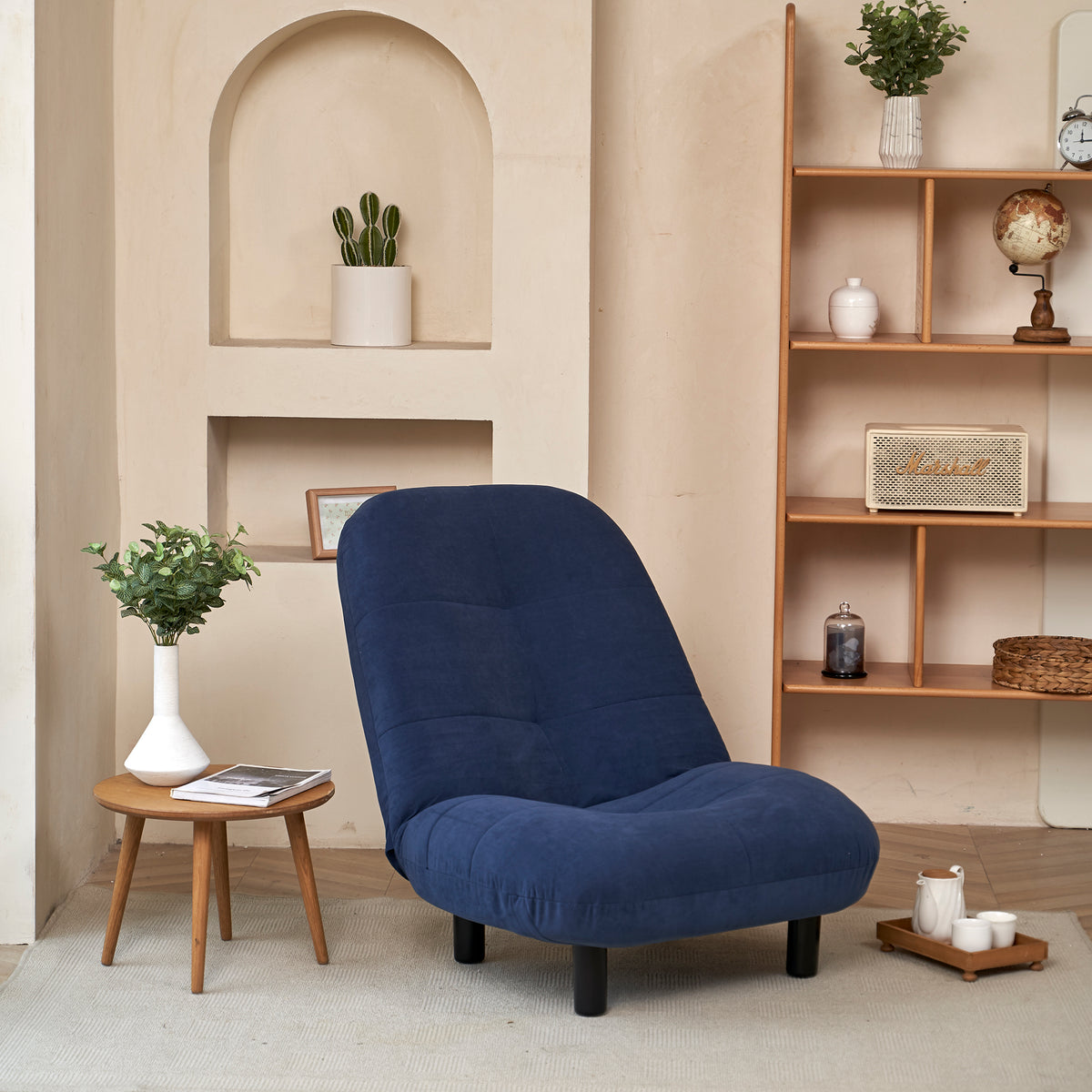 Single-Seater Reclining Japanese Tatami Chair Mini Lazy Tilting Sofa- Blue