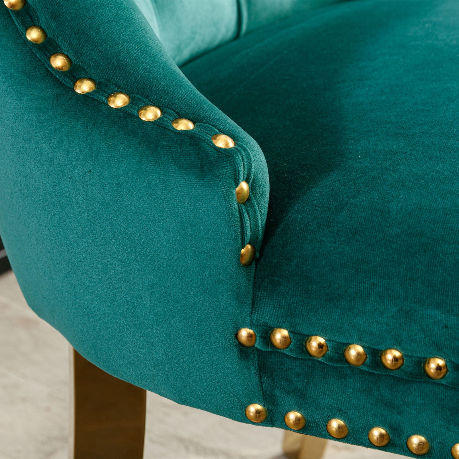 2 pcs High-End Tufted Contemporary Velvet Chair with Stainless Golden Legs- Green