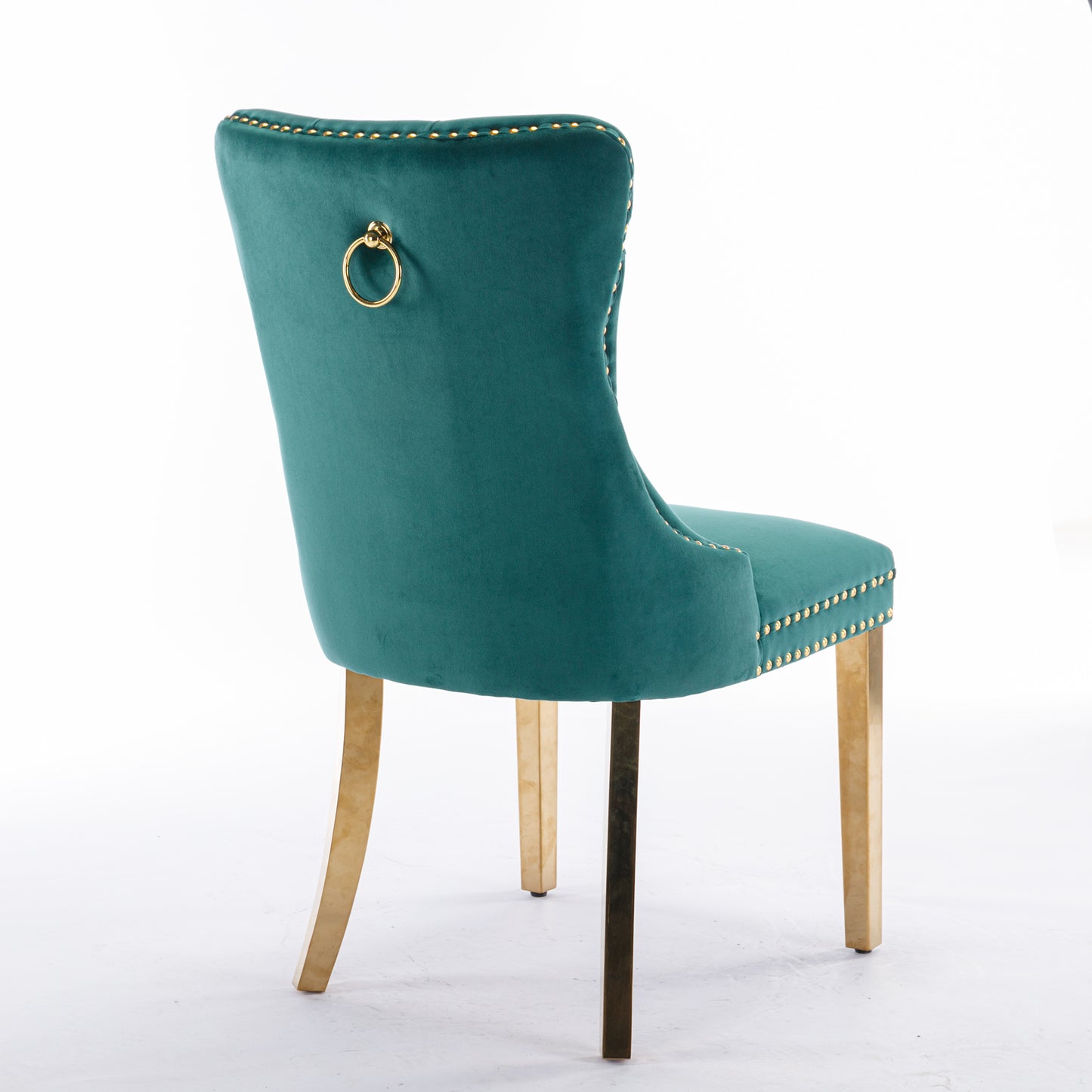 2 pcs High-End Tufted Contemporary Velvet Chair with Stainless Golden Legs- Green