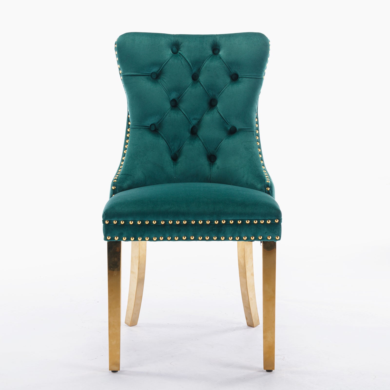 2 pcs High-End Tufted Contemporary Velvet Chair with Stainless Golden Legs- Green