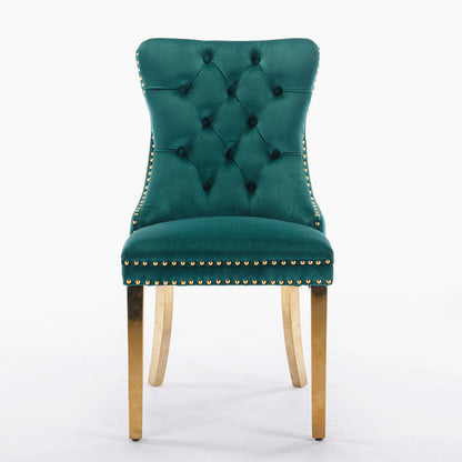 2 pcs High-End Tufted Contemporary Velvet Chair with Stainless Golden Legs- Green