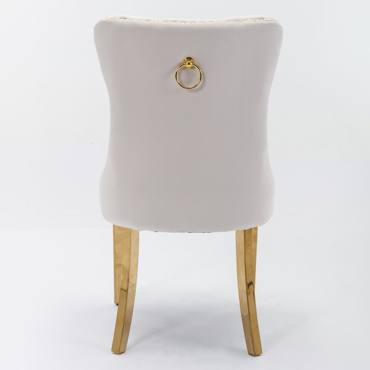 2 pcs High-End Tufted Contemporary Velvet Chair with Stainless Golden Legs- Beige