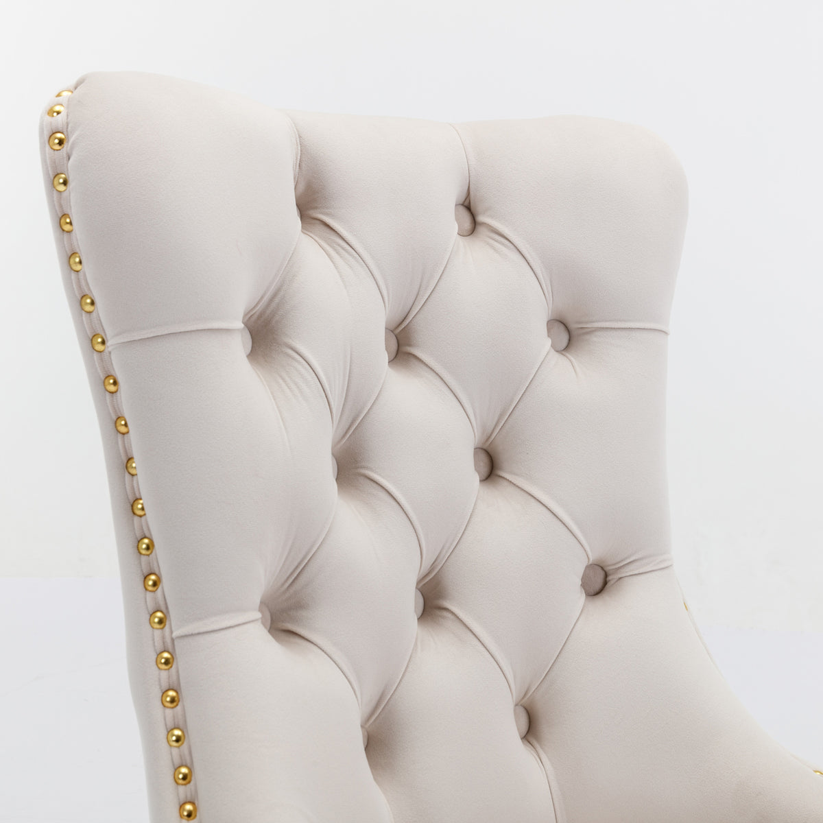 2 pcs High-End Tufted Contemporary Velvet Chair with Stainless Golden Legs- Beige