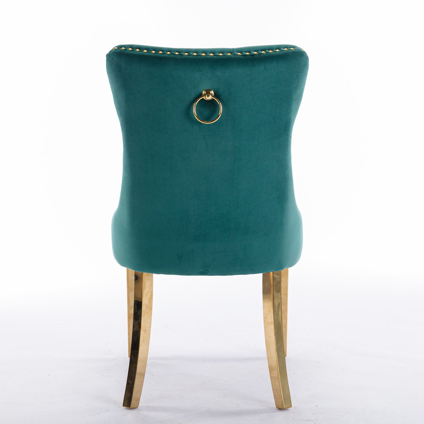 2 pcs High-End Tufted Contemporary Velvet Chair with Stainless Golden Legs- Green