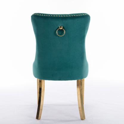2 pcs High-End Tufted Contemporary Velvet Chair with Stainless Golden Legs- Green