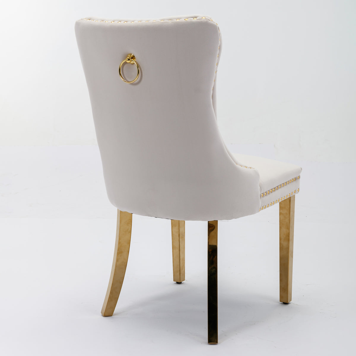 2 pcs High-End Tufted Contemporary Velvet Chair with Stainless Golden Legs- Beige