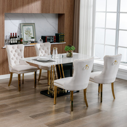 2 pcs High-End Tufted Contemporary Velvet Chair with Stainless Golden Legs- Beige