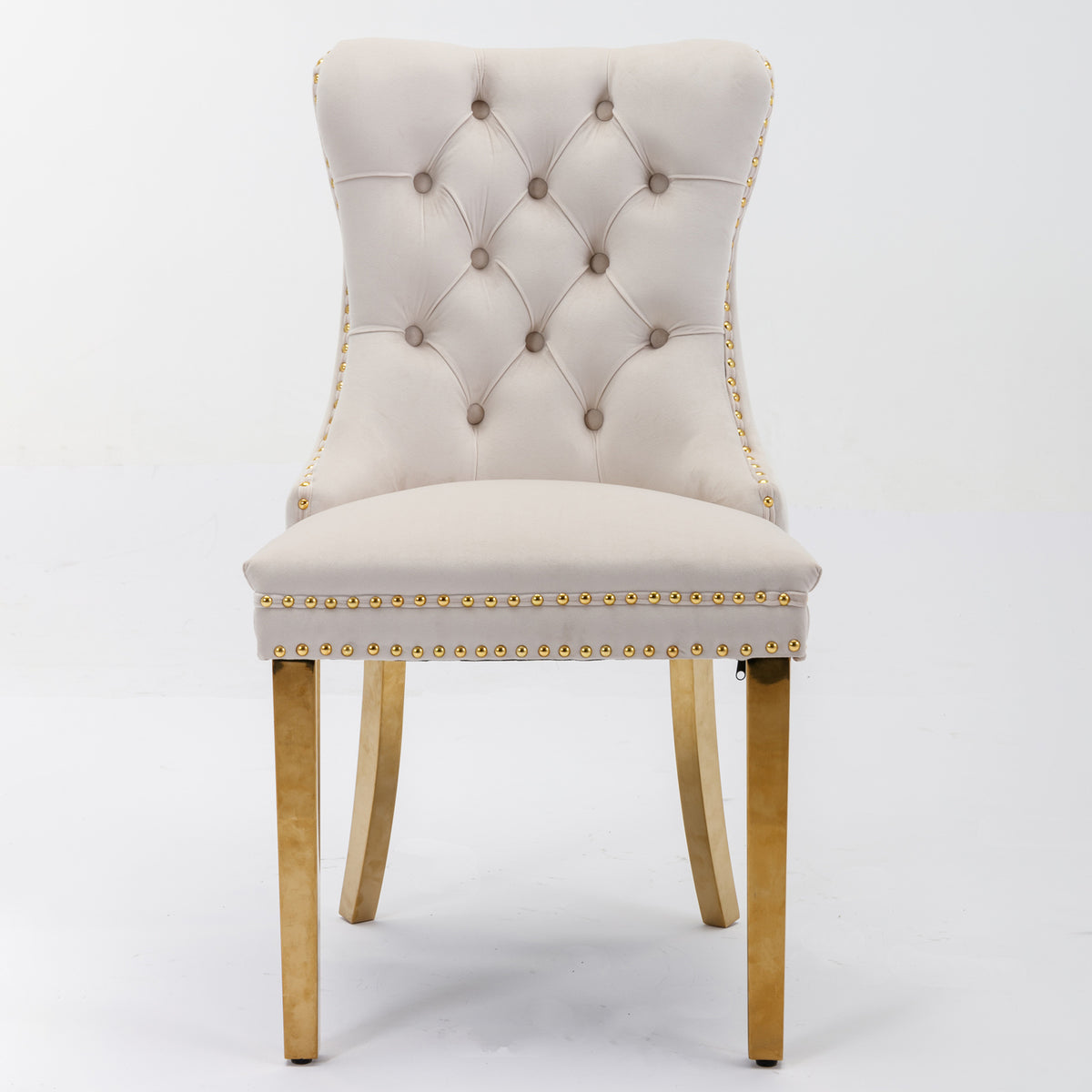 2 pcs High-End Tufted Contemporary Velvet Chair with Stainless Golden Legs- Beige