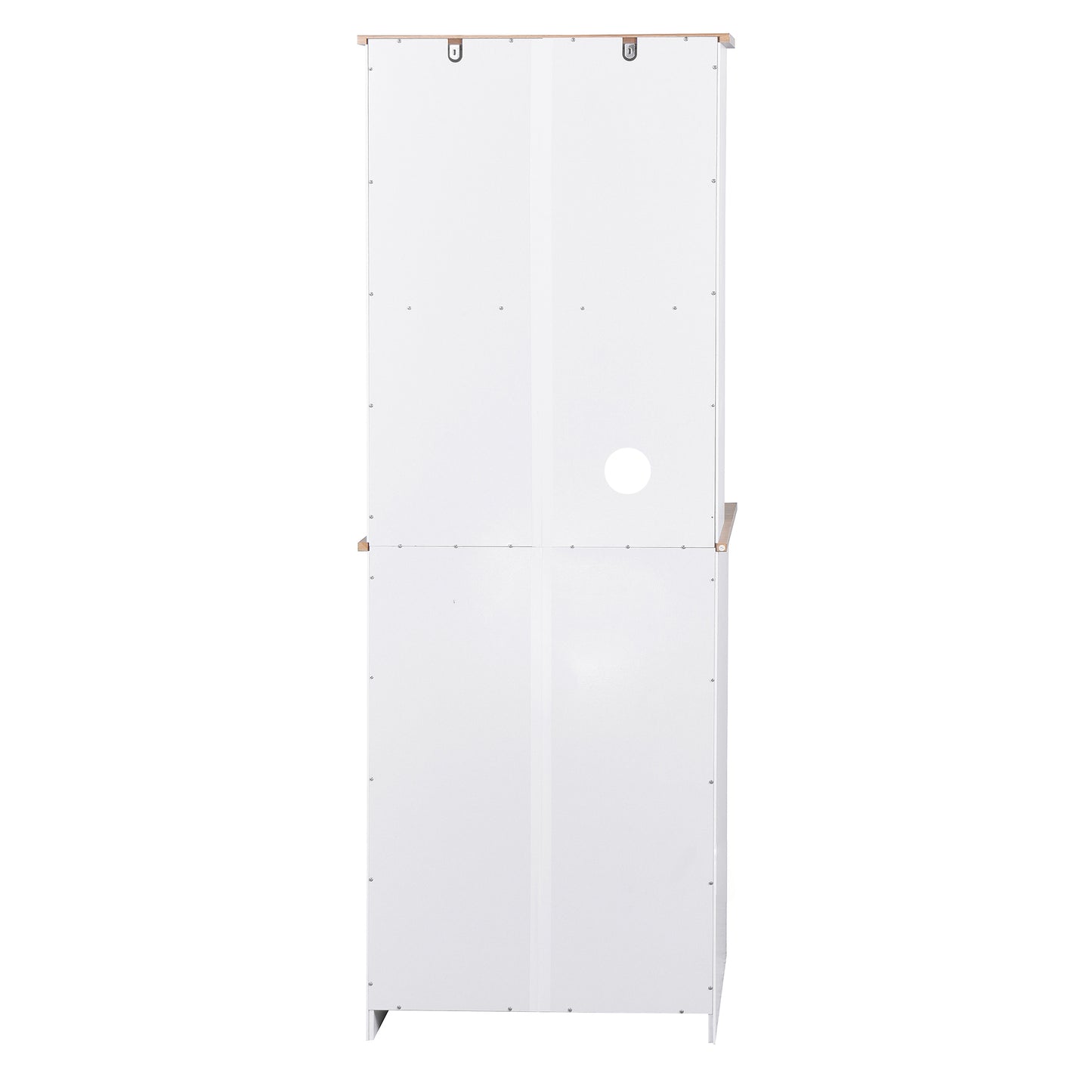 Wooden Pantry Room Microwave Storage with Framed Glass Doors and Drawer- White