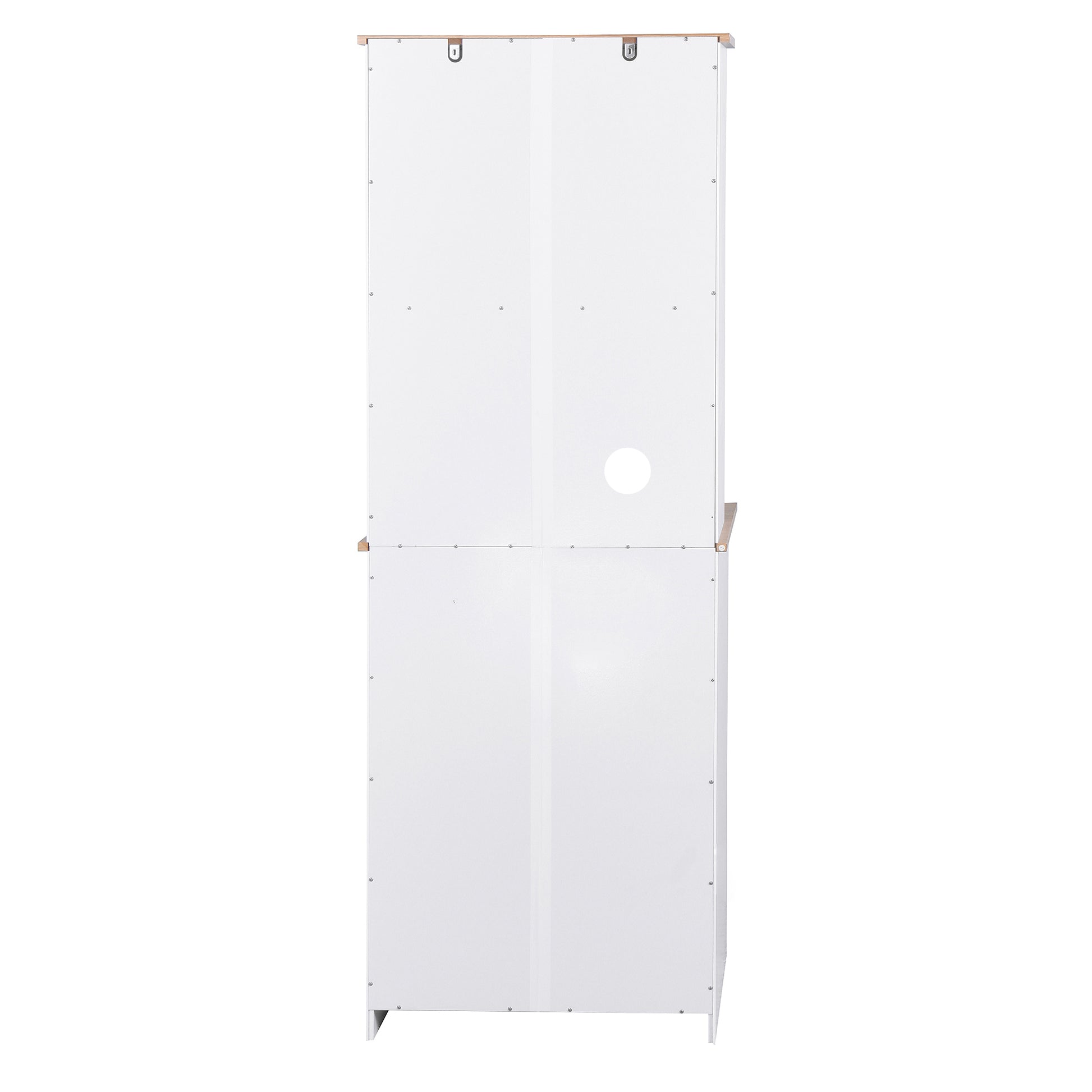 Wooden Pantry Room Microwave Storage with Framed Glass Doors and Drawer- White