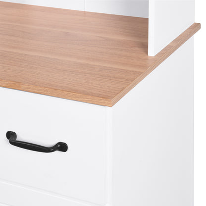 Wooden Pantry Room Microwave Storage with Framed Glass Doors and Drawer- White