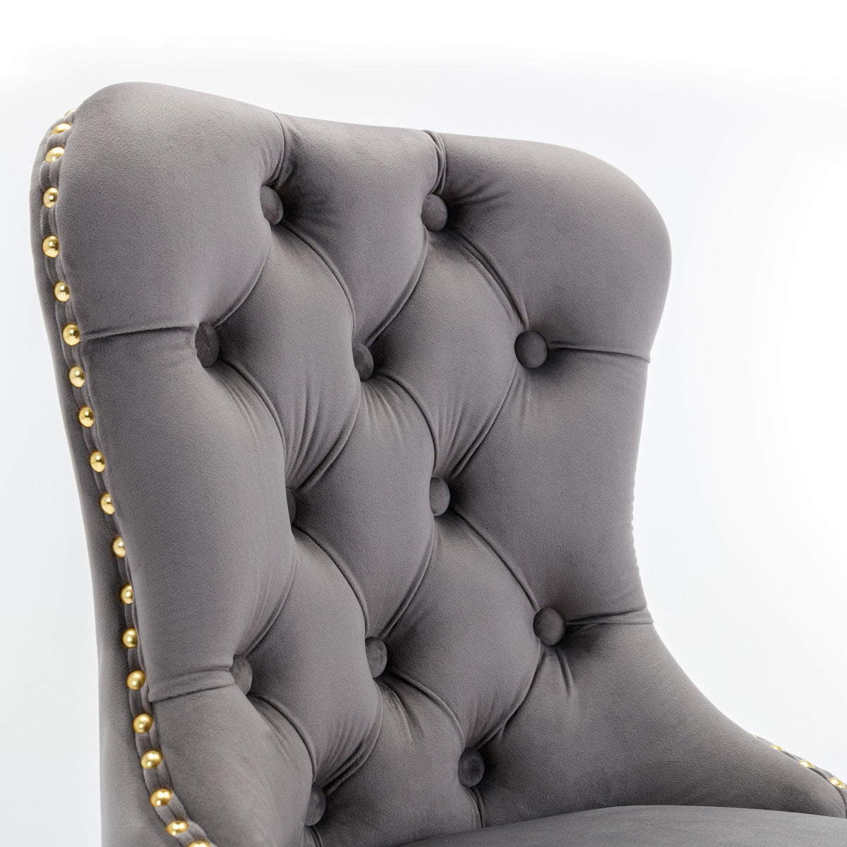 Set of 2 Height Adjustable Upholstered Tufted Velvet Armless Bar Stools with Gold Details- Gray