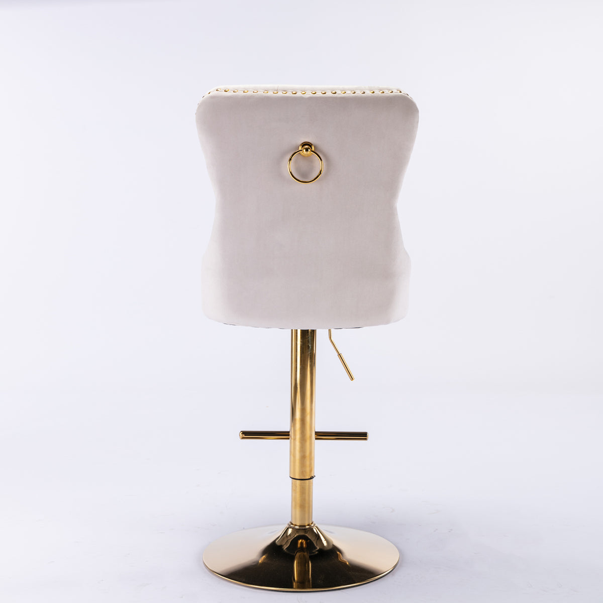 Set of 2 Height Adjustable Upholstered Tufted Velvet Armless Bar Stools with Gold Details- Beige
