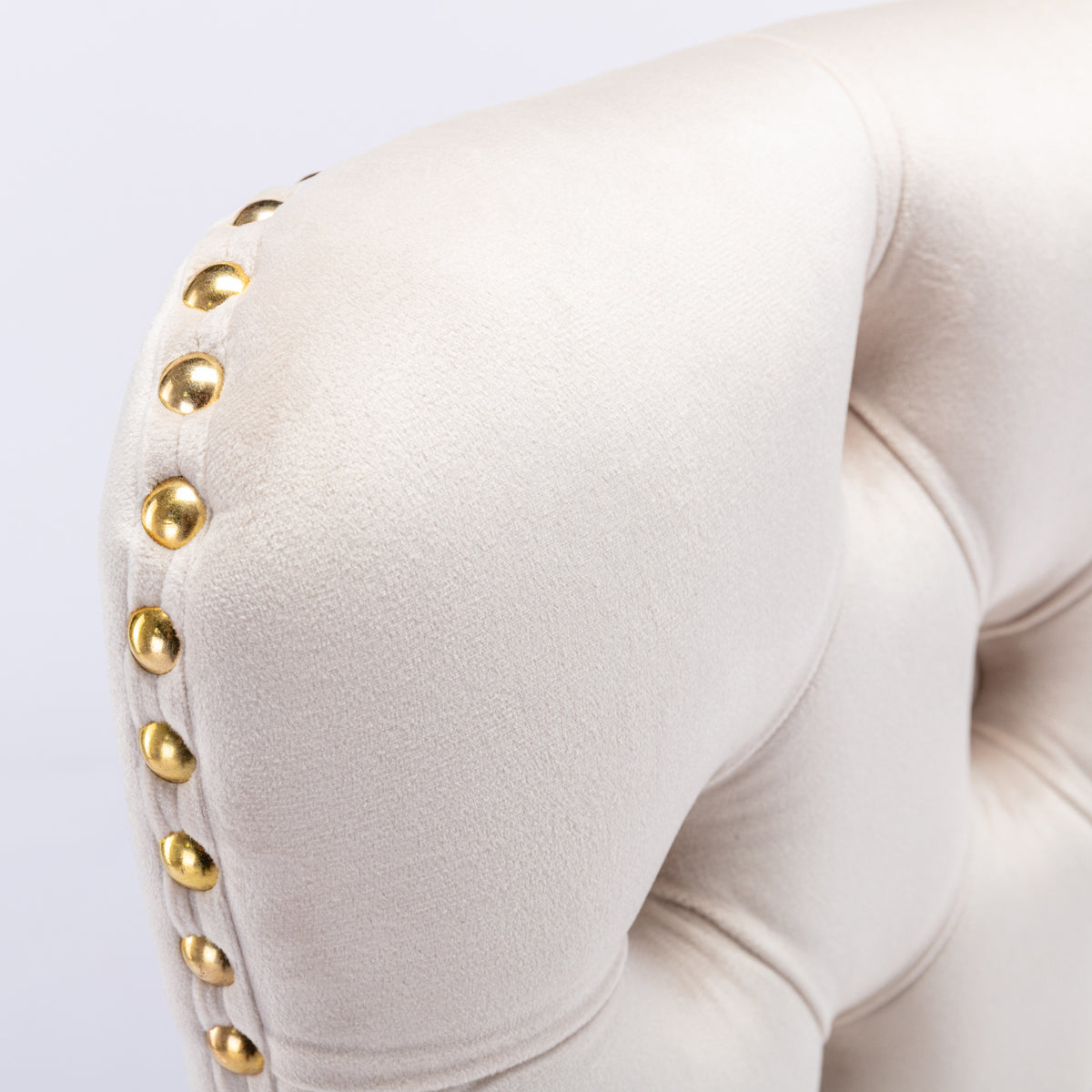 Set of 2 Height Adjustable Upholstered Tufted Velvet Armless Bar Stools with Gold Details- Beige