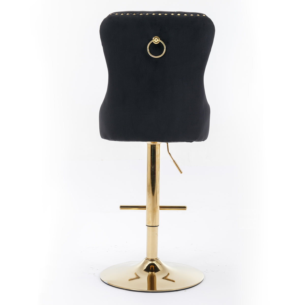 Set of 2 Height Adjustable Upholstered Tufted Velvet Armless Bar Stools with Gold Details- Black