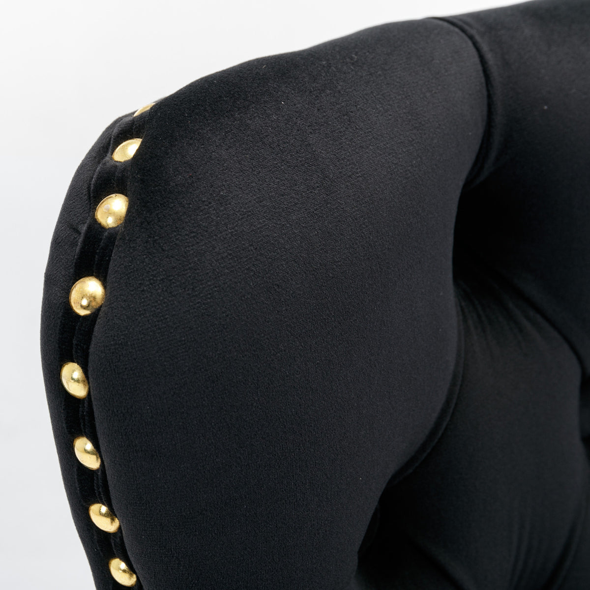 Set of 2 Height Adjustable Upholstered Tufted Velvet Armless Bar Stools with Gold Details- Black